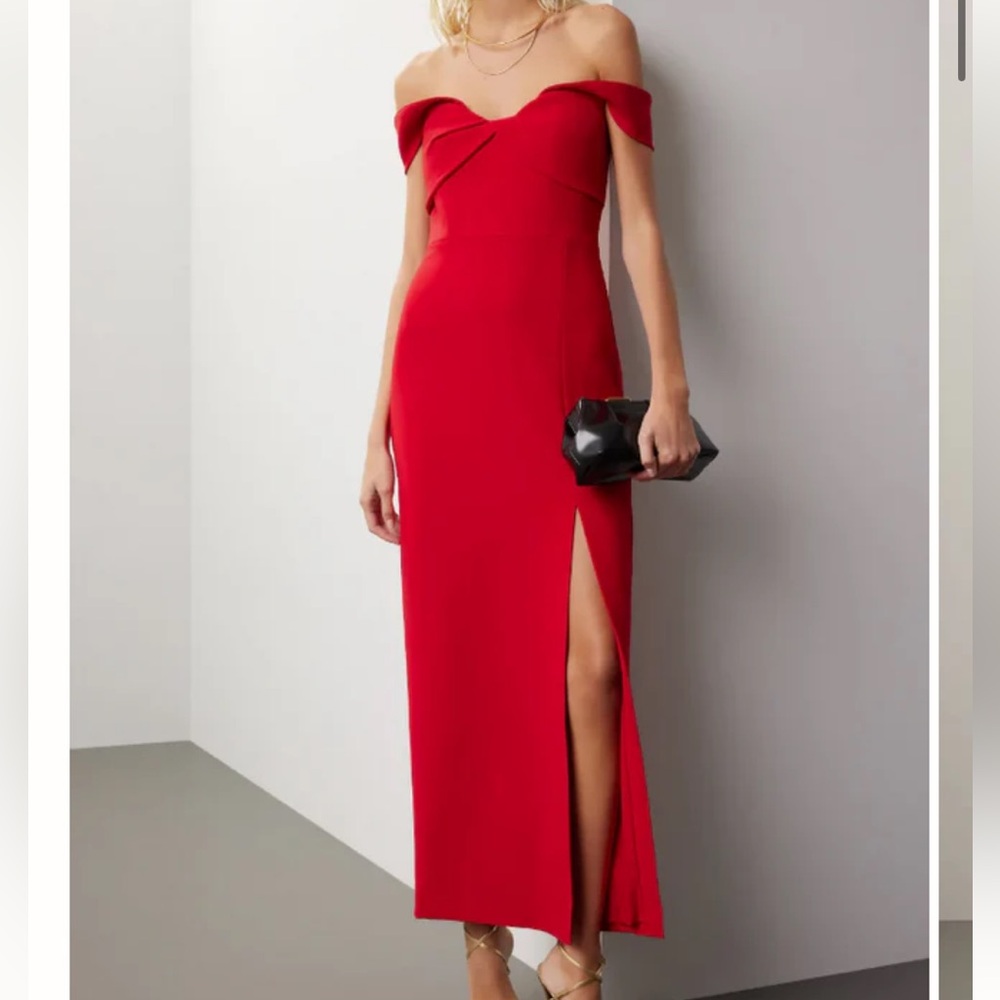 ML Monique Lhuillier Vivian Off the Shoulder Sheath Gown Dress